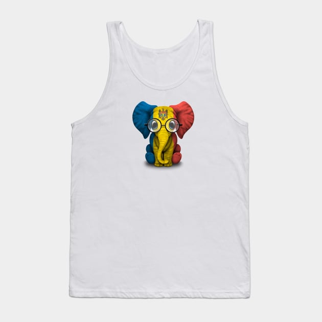 Baby Elephant with Glasses and Moldovan Flag Tank Top by jeffbartels